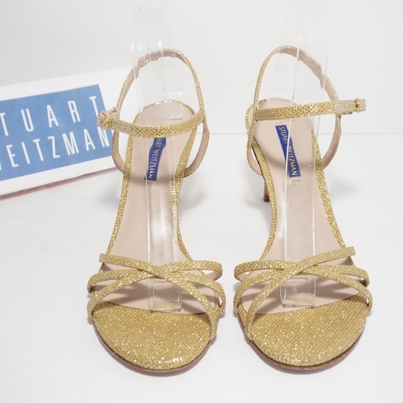 🆕Stuart Weitzman Crisscross Sandal Gold Glitter - Picture 4 of 8